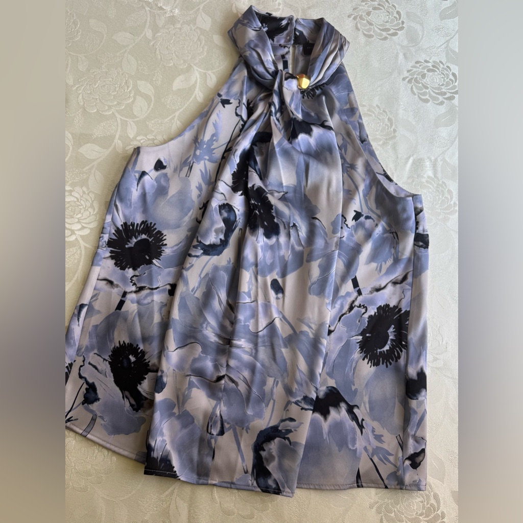 Dkny Halter Top With Floral Blue And Gray Pattern Size S